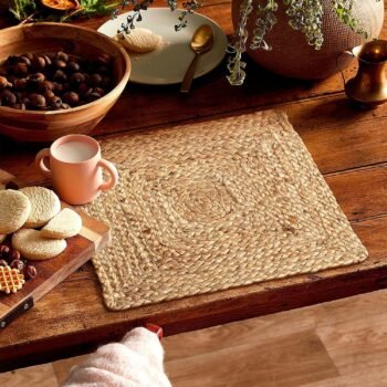 Braided Jute Square Placemats for Bed-Side Table, Center Table, Dining Table Mat 35 Cm Natural/Beige Set of 4