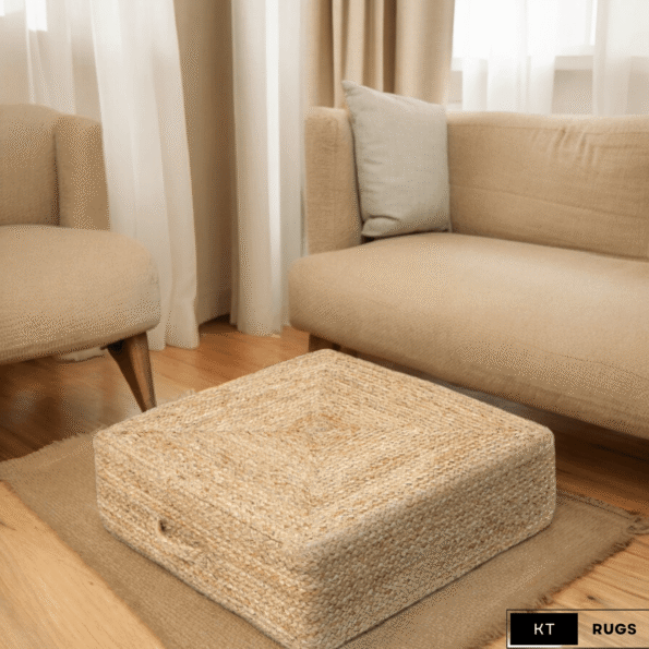 Jute Floor Cushion | Boho Rustic Hard Filled Cushion